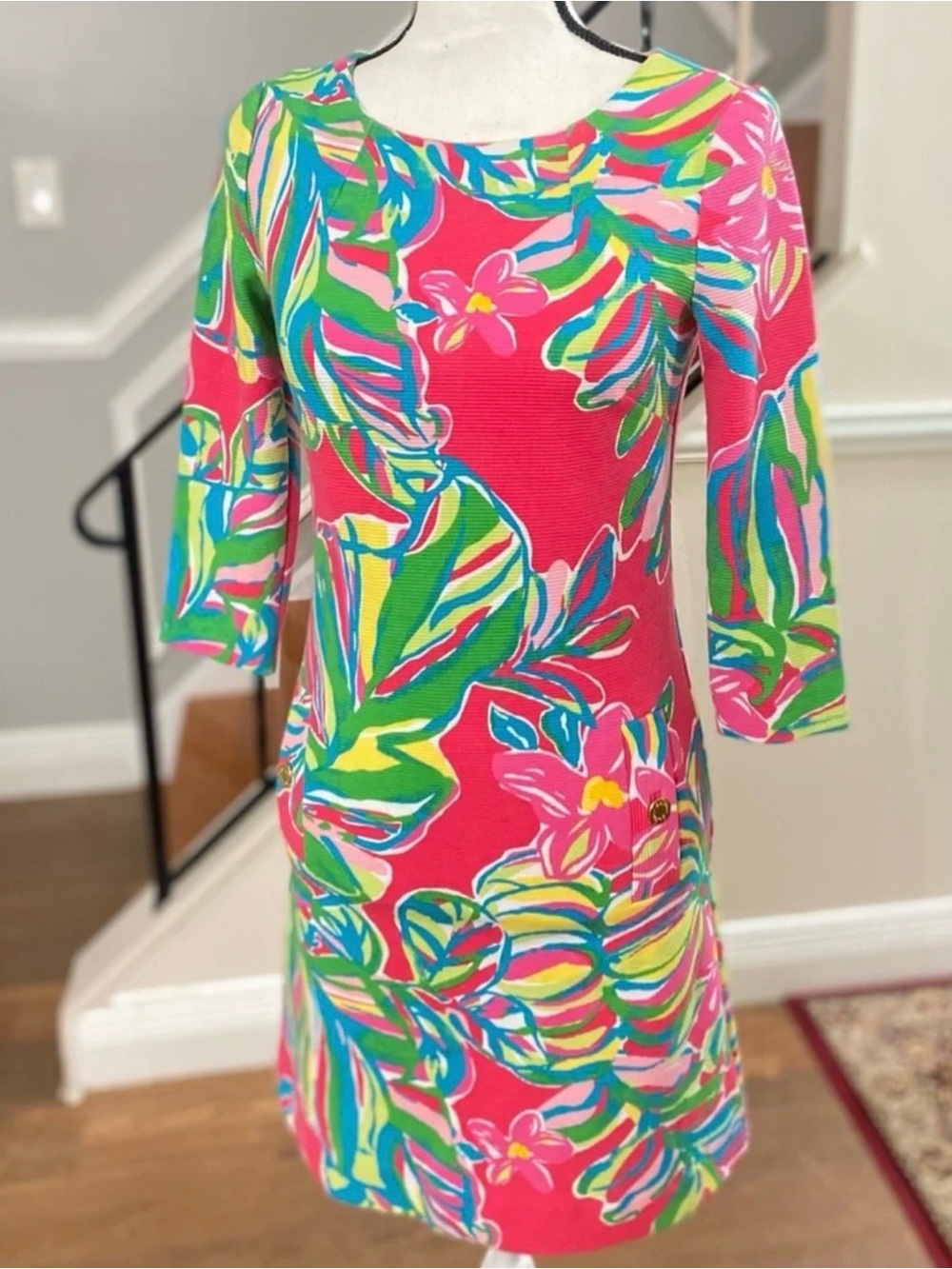 Lilly Pulitzer Hot Pink Tropical-Print Midi Dress
